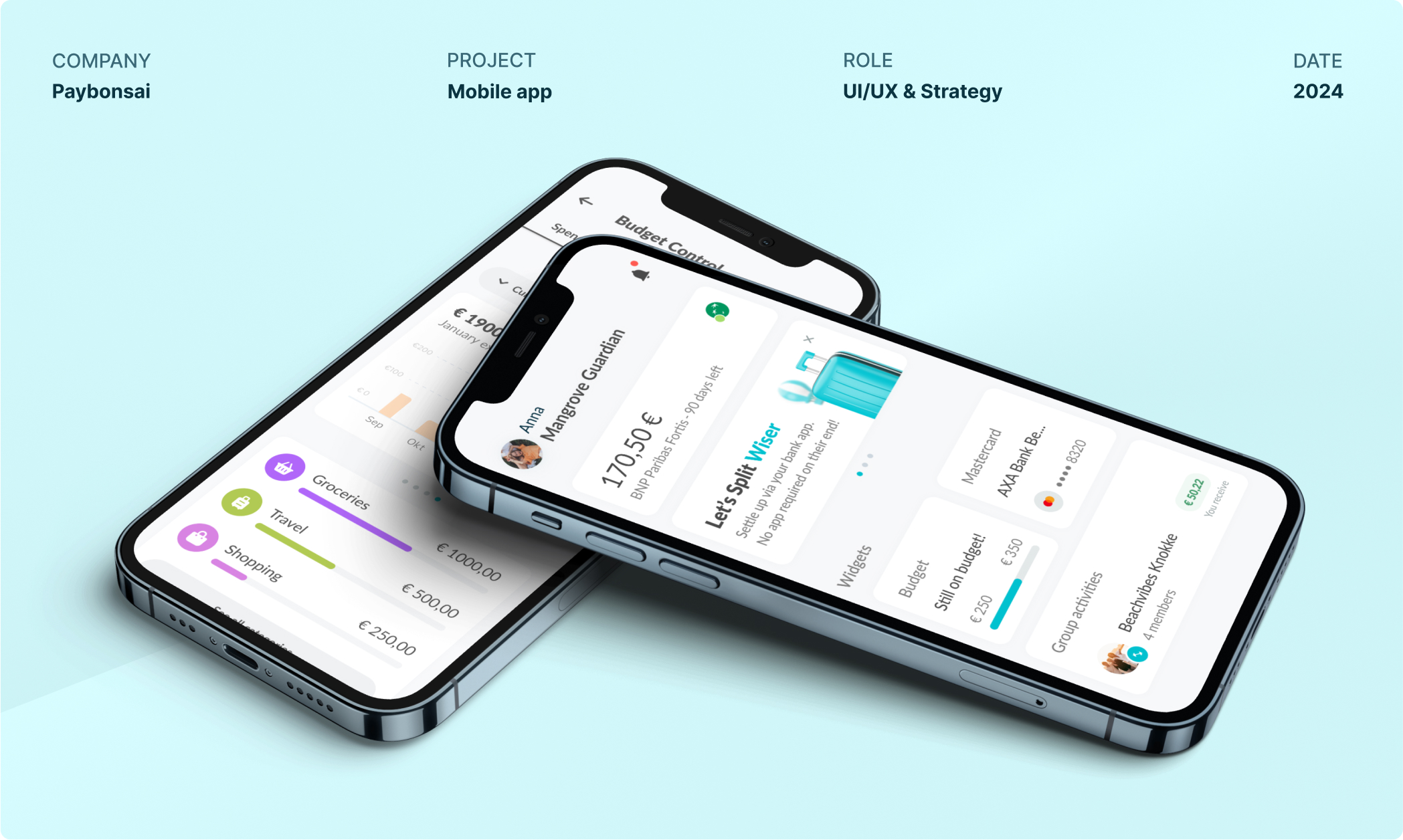 Paybonsai mobile app shown across two phones